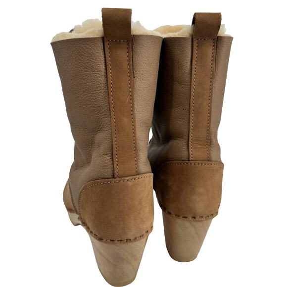 No. 6 Suede Fur High Heel Lace Up Shearling Boots Tan & Brown Size 38 (US 7.5) - Picture 6 of 13